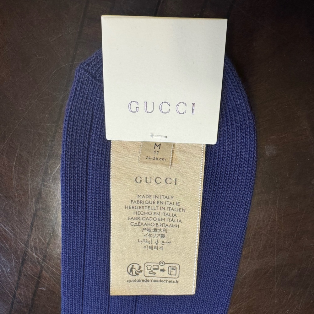 New Authentic Gucci Logo Socks Navy Size M - Picture 13 of 14